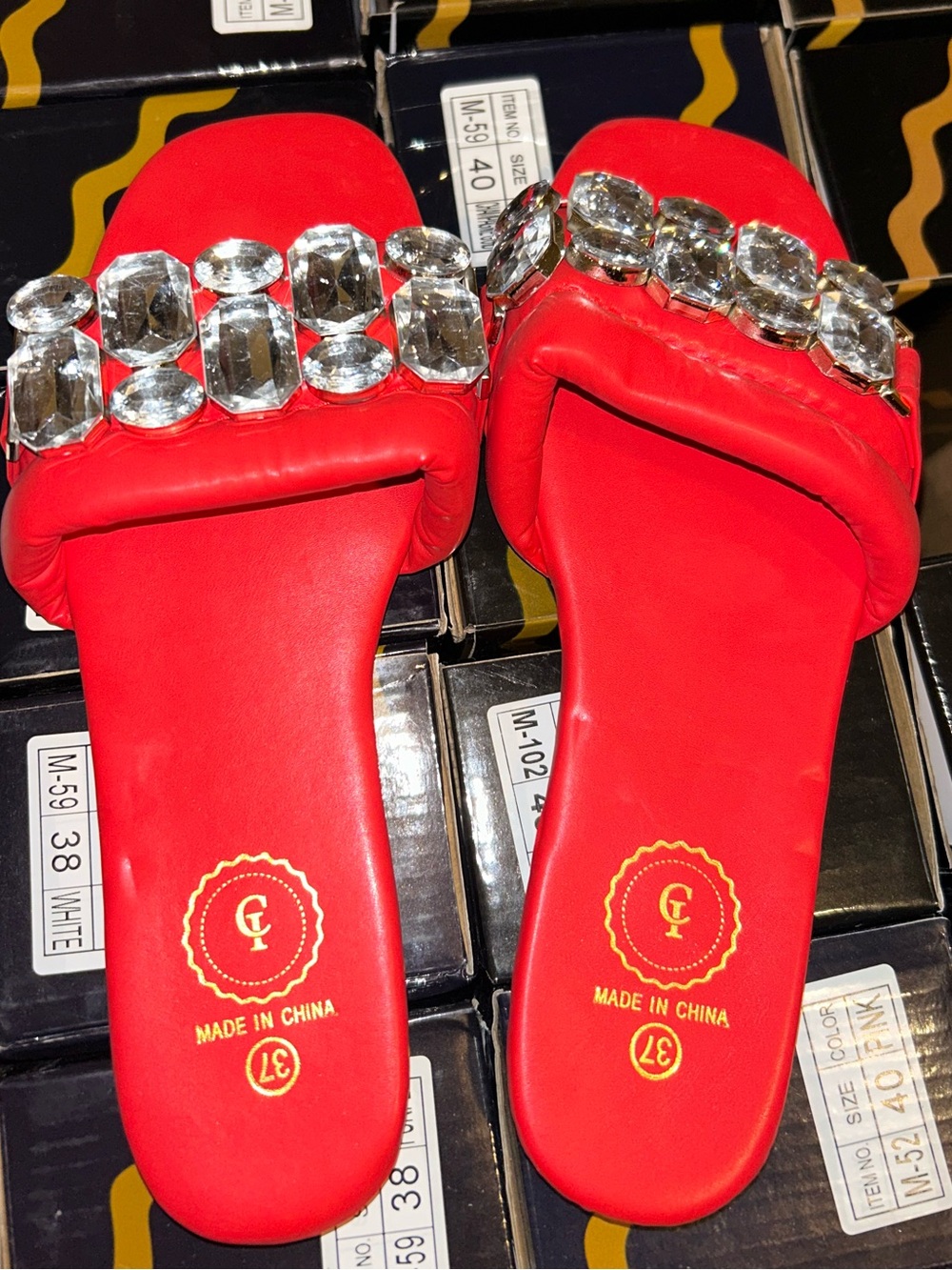 Red Jeweled Slide Mules for Women